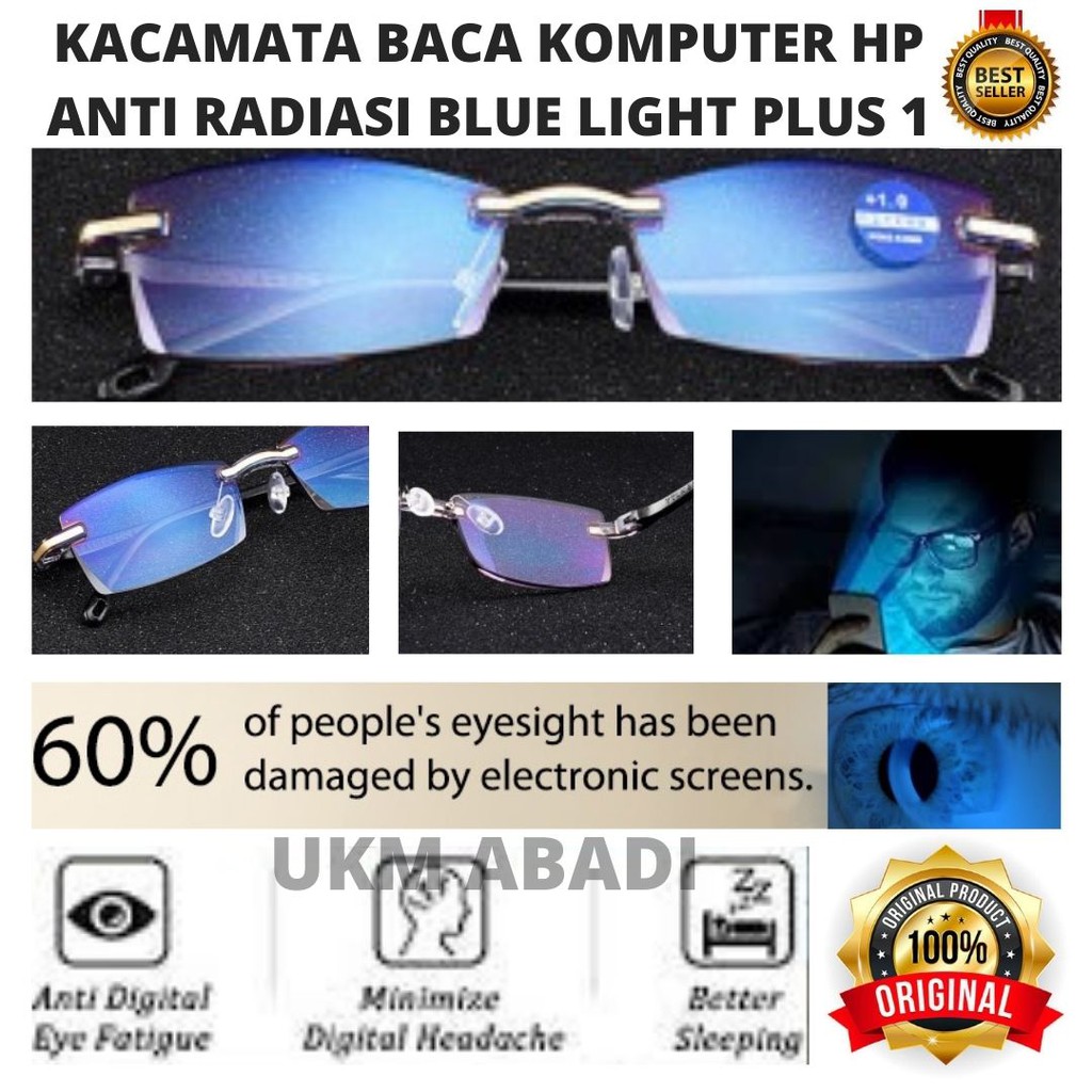 Kacamata Baca Plus Anti Radiasi Blue Light Ray Komputer HP Frameless Exclusive