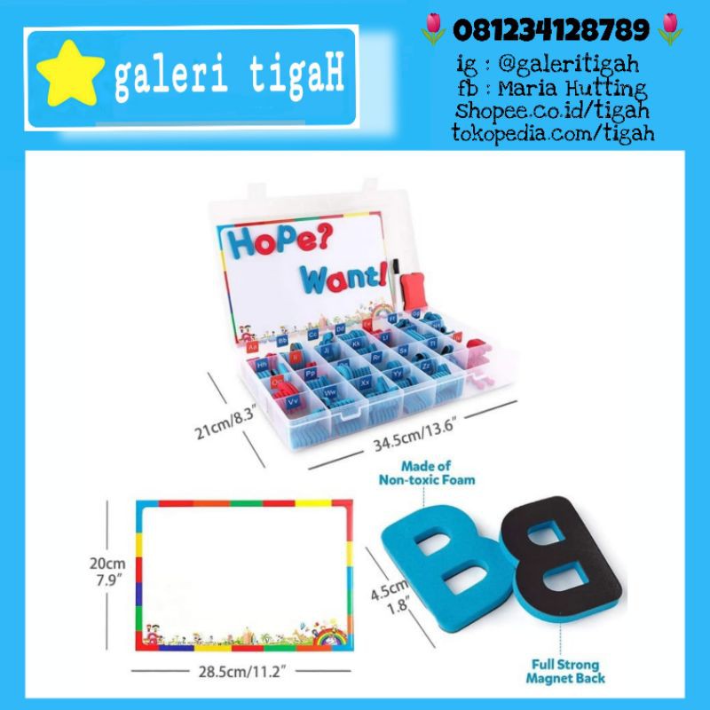 galeri tigaH MAGNETIC MOVEABLE ALFABET peraga abjad media edukasi belajar membaca huruf magnet maina
