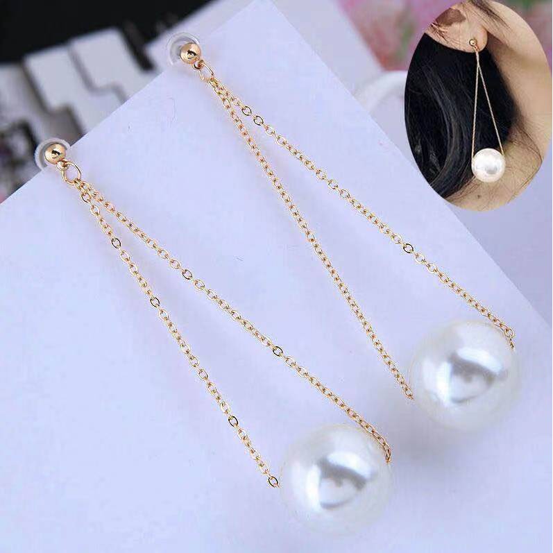 (ROWLING) Anting Panjang Mutiara Besar/Fashion Wanita Pearl Stud Earrings