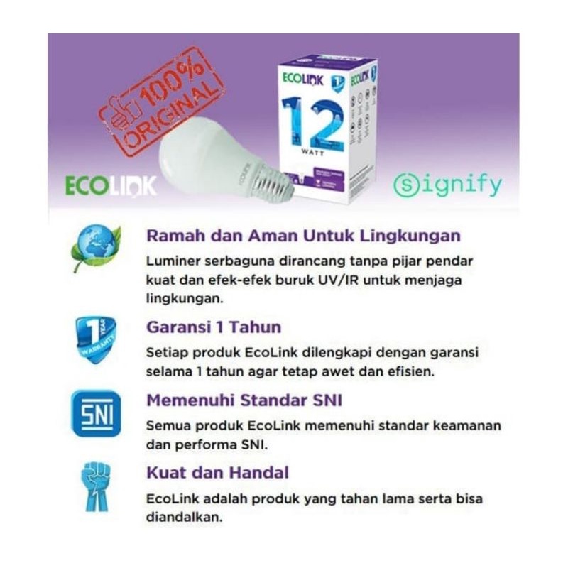Lampu LED ECOLINK 12 Watt Cahaya Putih Promo