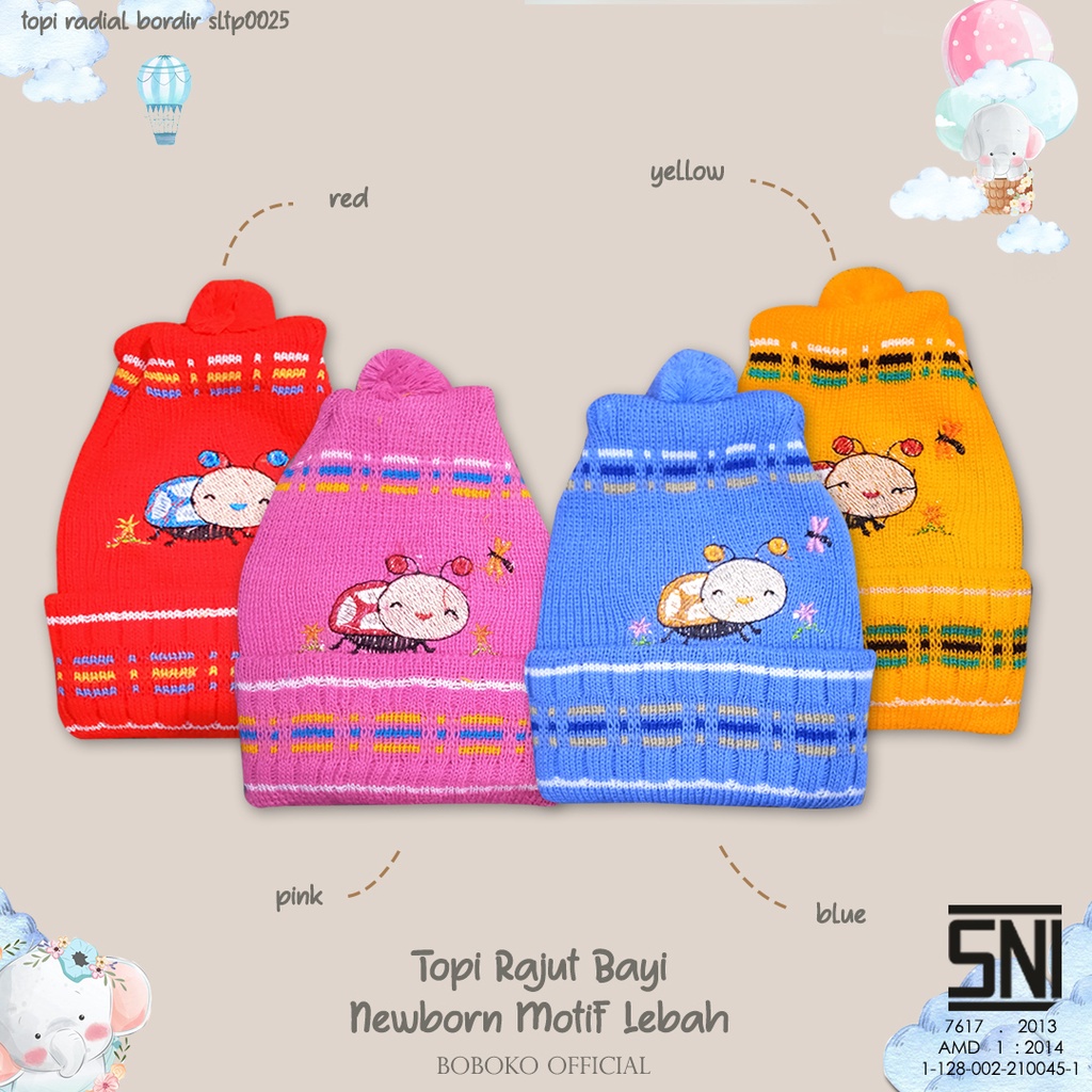 BOBOKO Topi Rajut Bayi Newborn Motif Lebah 0-3 bulan