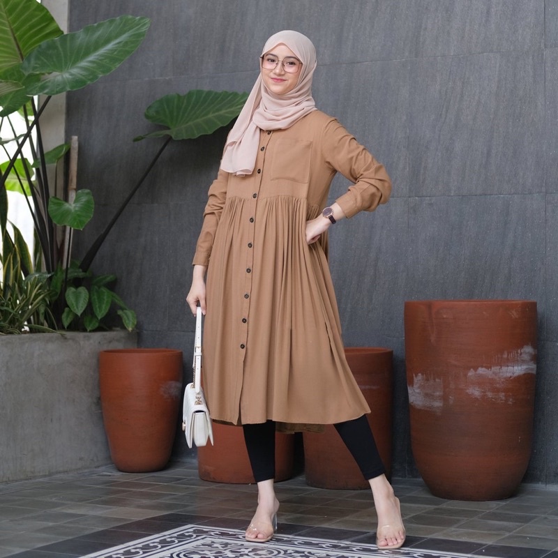 TUNIK MUSTIKA REMPEL POLOS DAILY DRESS FULL KANCING RAYON PREMIUM TERBAIK (BISA COD)
