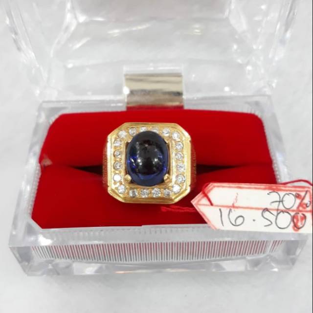 Cl1046F323F cincin emas pria asli model eropa mata batu ungu kebiruan variasi permata putih kadar 70