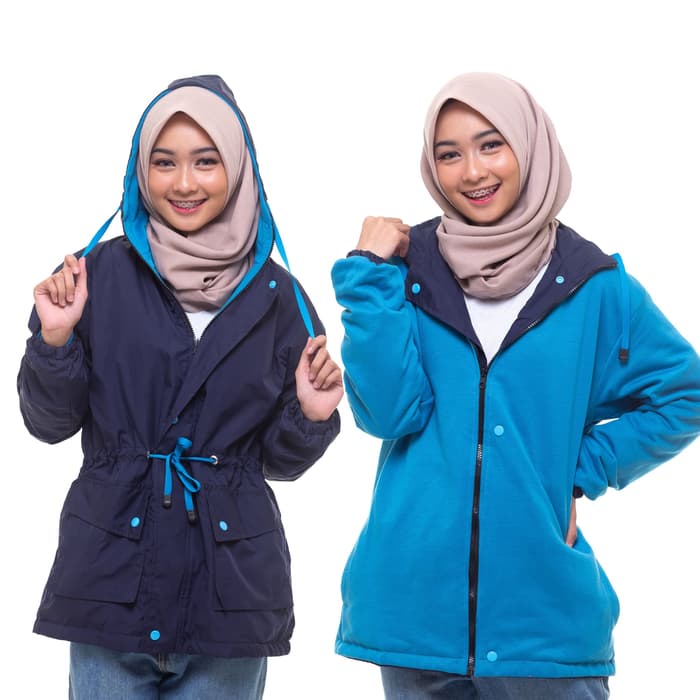 Jaket Parasut Wanita Parasit Outdoor Waterproof Outerwear Anti Air Bolak Balik Warna Kombinasi Hoodie Wanita Murah