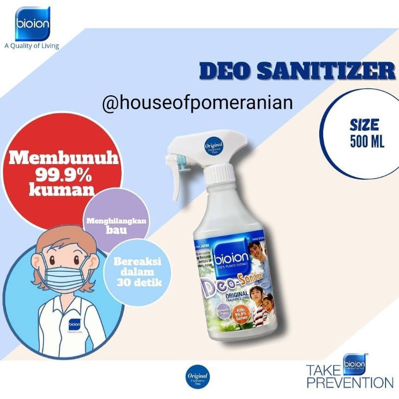 bioion deo sanitizer 500ml penghilang bau kandang hewan anjing kucing no odor pembunuh bakteri