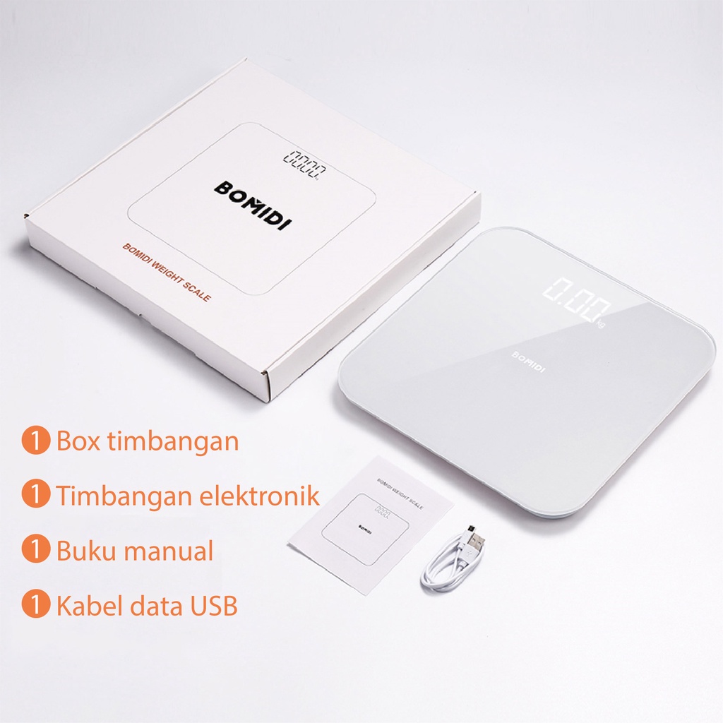 BOMIDI W1+ Timbangan Elektronik With USB Digital 180KG Weight Body Scale Desain Unik LCD Display