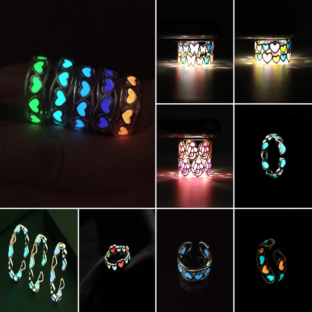 Cincin Zircon Bentuk Hati Kupu-Kupu Bunga 18k Glow In The Dark Untuk Pria Dan Wanita