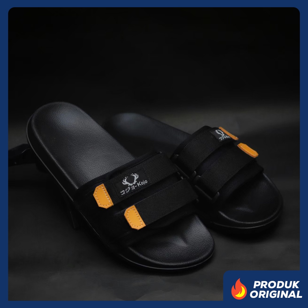 PANDEMIC S3 BLACK ORIGINAL x KOJO Sandal Casual Hitam Pria Sendal Slide Jalan Santai Harian Slippers Hangout Main Lebaran Slop Selop Karet Anti Slip Premium Slip On Remaja Dewasa Flip Flop Kerja Formal Sport Fashion Footwear Keren Terbaru Kekinian Branded