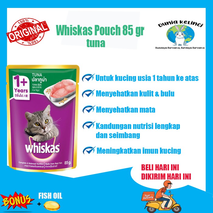 MAKANAN KUCING BASAH WHISKAS POUCH 85 GR TUNA SASET WET FOOD WISKAS