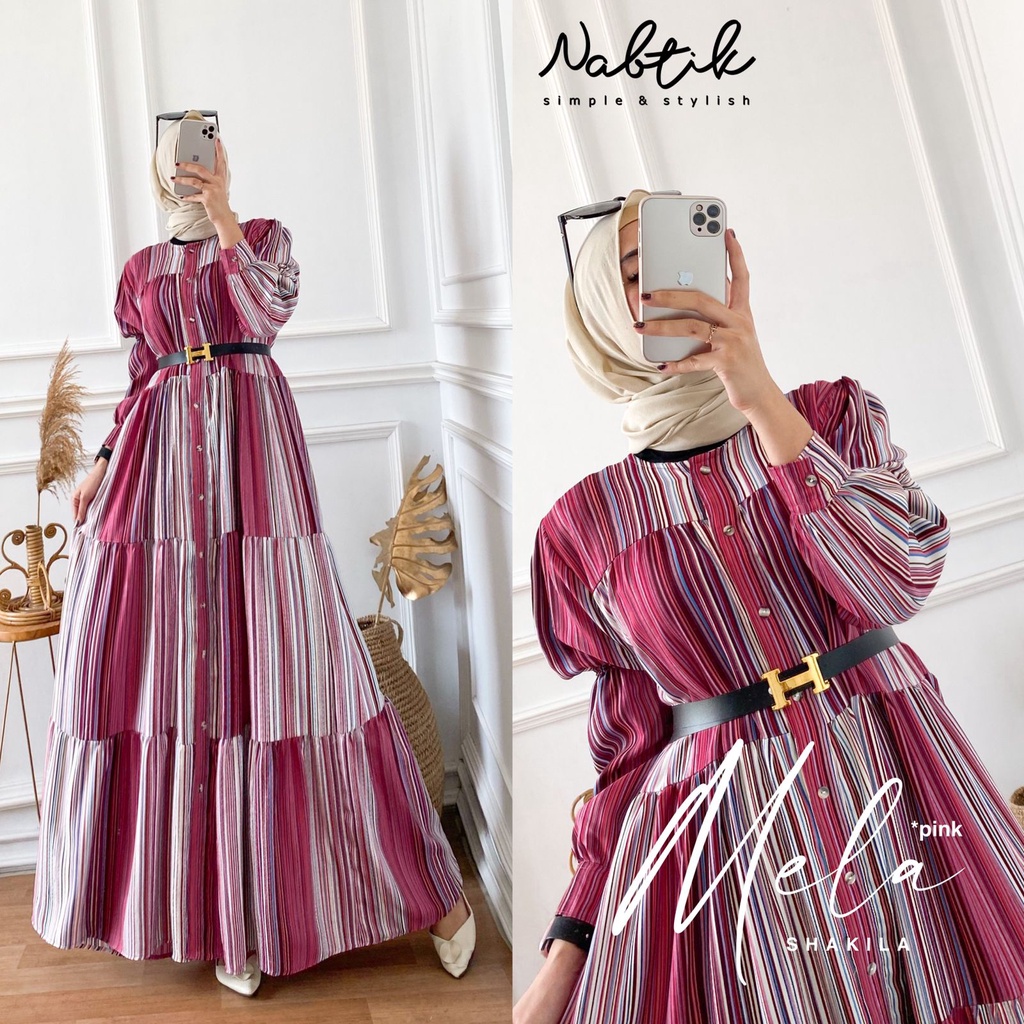 Siap Kirim || MELA GAMIS SHAKILA FEE BELT NABTIK ORI | Gamis Shakila Ruffle Terbaru