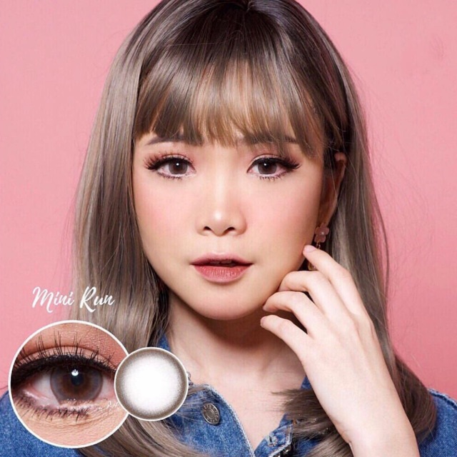 Softlens mini run gray &amp; brown kitty kawaii