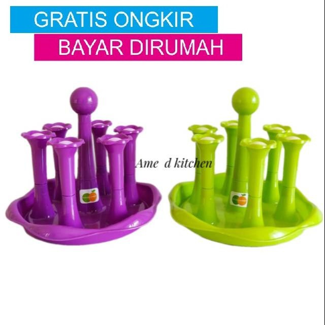 Tempat Gelas Golden Sunkist / Stand Glass Isi 6 / Rak / Wadah