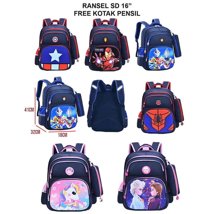 PROMO FREE DOMPET Tas Ransel Sekolah Anak SD Laki-Laki Dan Perempuan PANDA TOP 16inch IMPORT