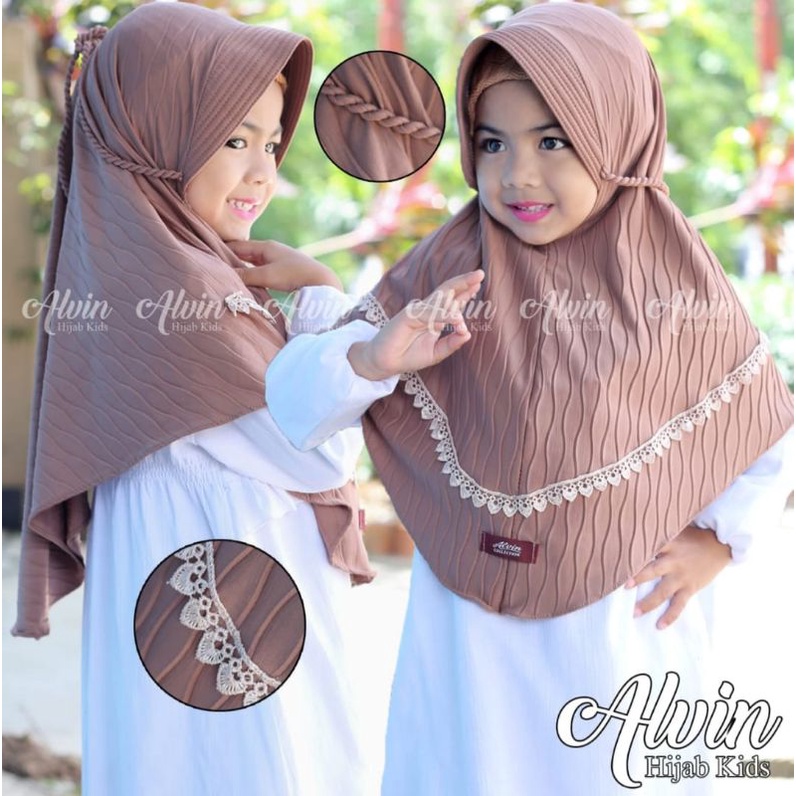 Jilbab Anak 4 5 6 7 8 tahun pet plisket renda marun lime ungu hitam ( jilbab plisket rendaya )