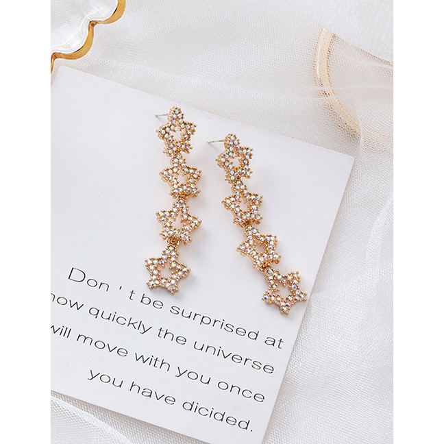 LRC Anting Tusuk Fashion Gold 925 Silver Needle Rhinestone Pentagram Earrings D55221