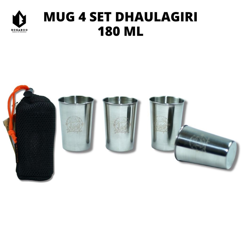 Mug 4 Set Dhaulagiri Stainless Steel Size 180 ml Dan 250 ml - Gelas 4 Set - Mug set - Gelas Outdoor