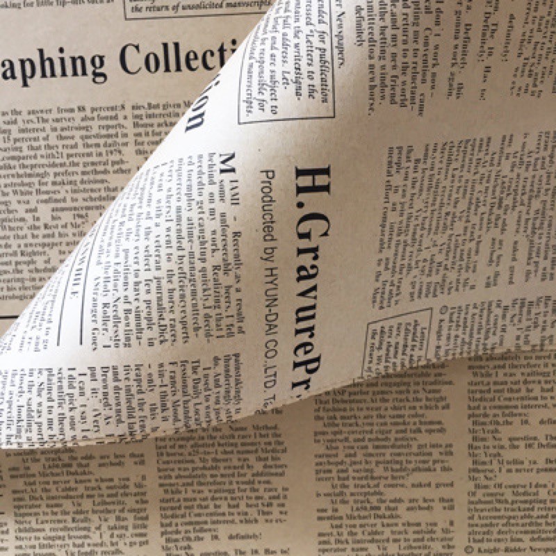 PREMIUM VINTAGE CRAFT PAPER KERTAS BUKET PEMBUNGKUS BUNGA HAND BOUQUET-Newspaper Black