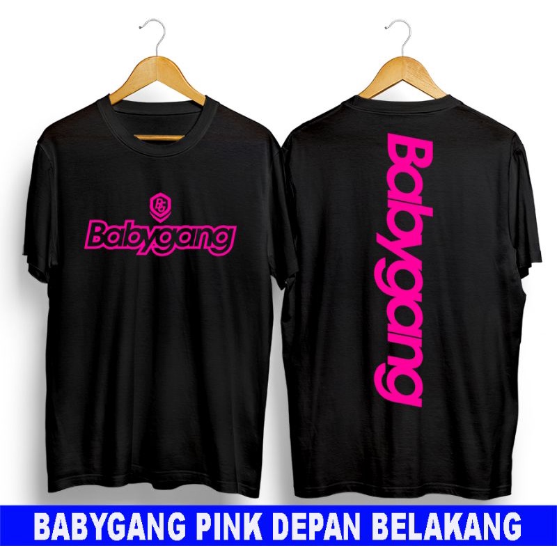 T-shirt Baju Kaos Distro Fashion Cowok Dan Cewek Dewasa Kaos Babygang Pink Depan Belakang Topi Polos