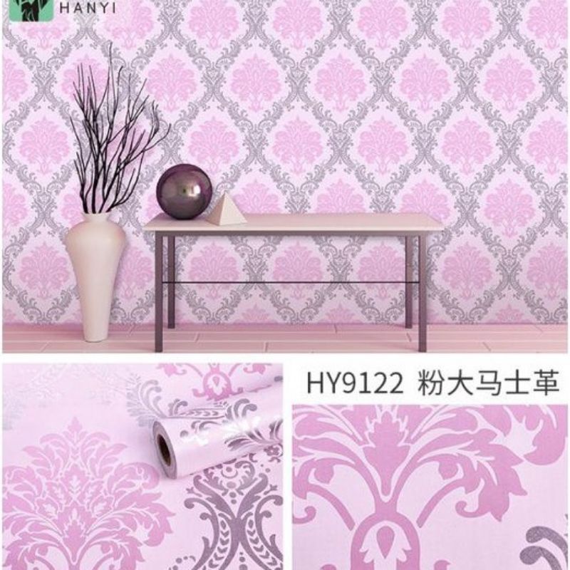 COD ( BAYAR DI TEMPAT ) Wallpaper Sticker Dinding Bertekstur Salur Daun Ungu Pink Putih Cream Biru Abu Hitam Navy Hijau Tosca Kuning Merah Coklat Salur Bunga Batik Batu Bata 3D Kotak Segitiga minimalis Baju Celana Sendal Kaos Gamis Celana Dalam Kosmetik-BATIK PINK