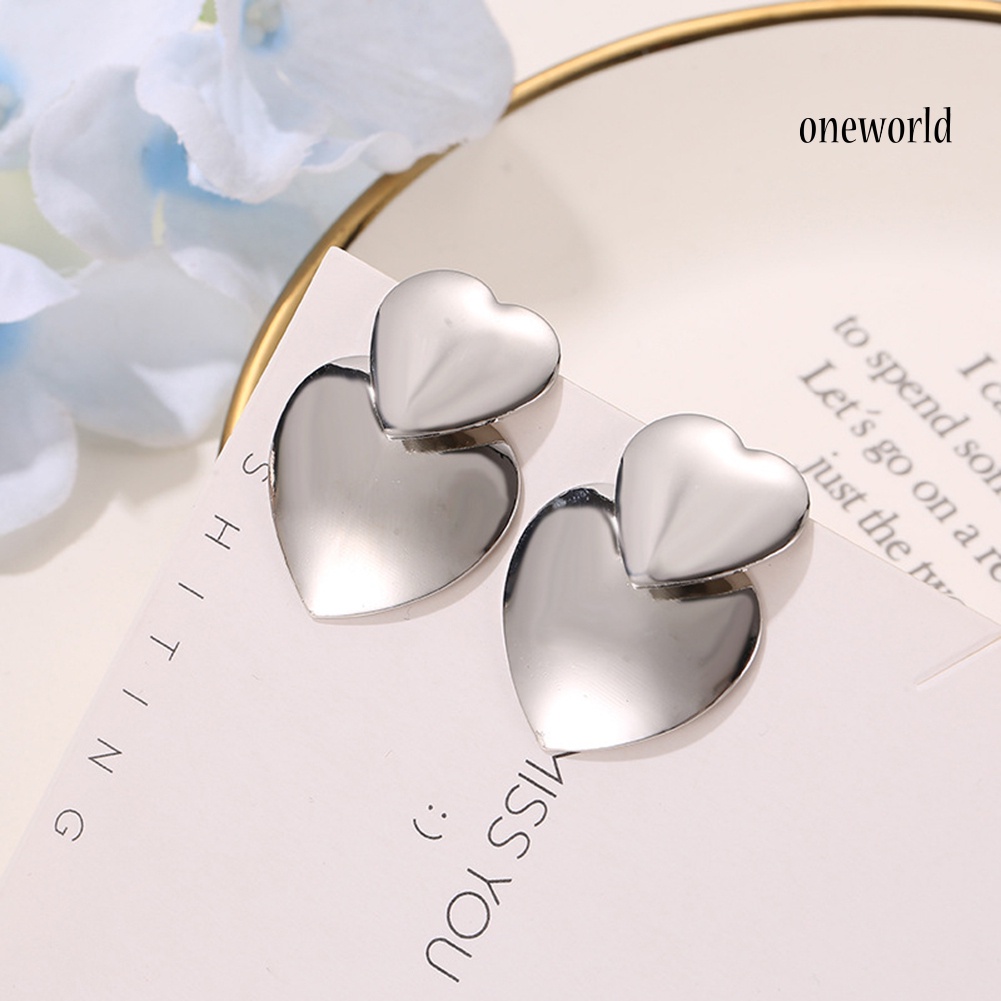 OW# Fashion Women Double Heart Dangle Drop Ear Stud Earrings Party Jewelry Gift