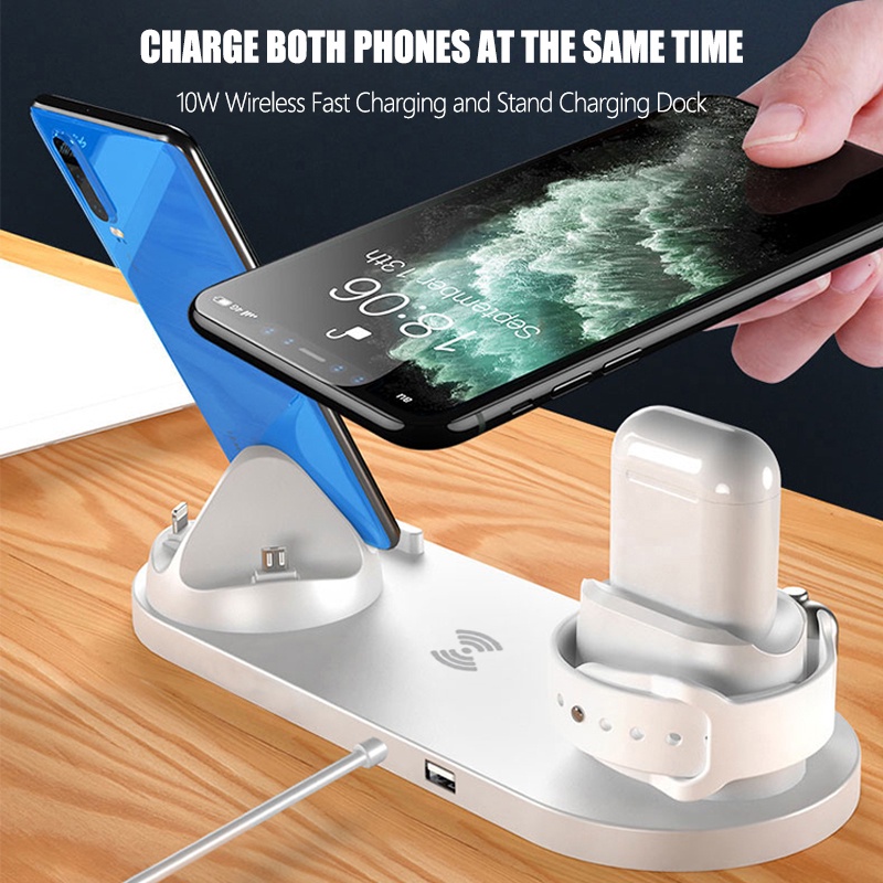 SB Wireless Charger Dock 6 In 1 Fast Charging Stand Universal