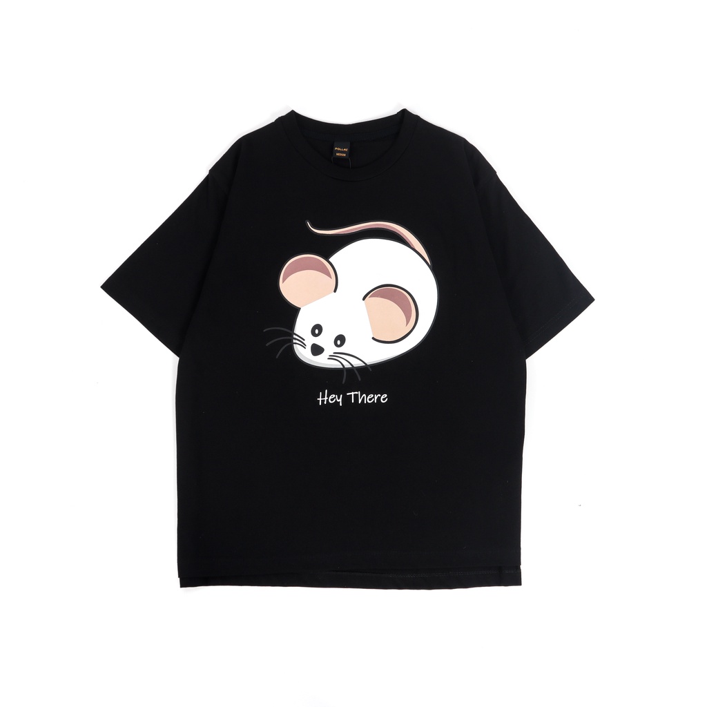 Pollac T-shirt Oversized Unisex Black Mouse l Kaos Oversize Pria dan Wanita