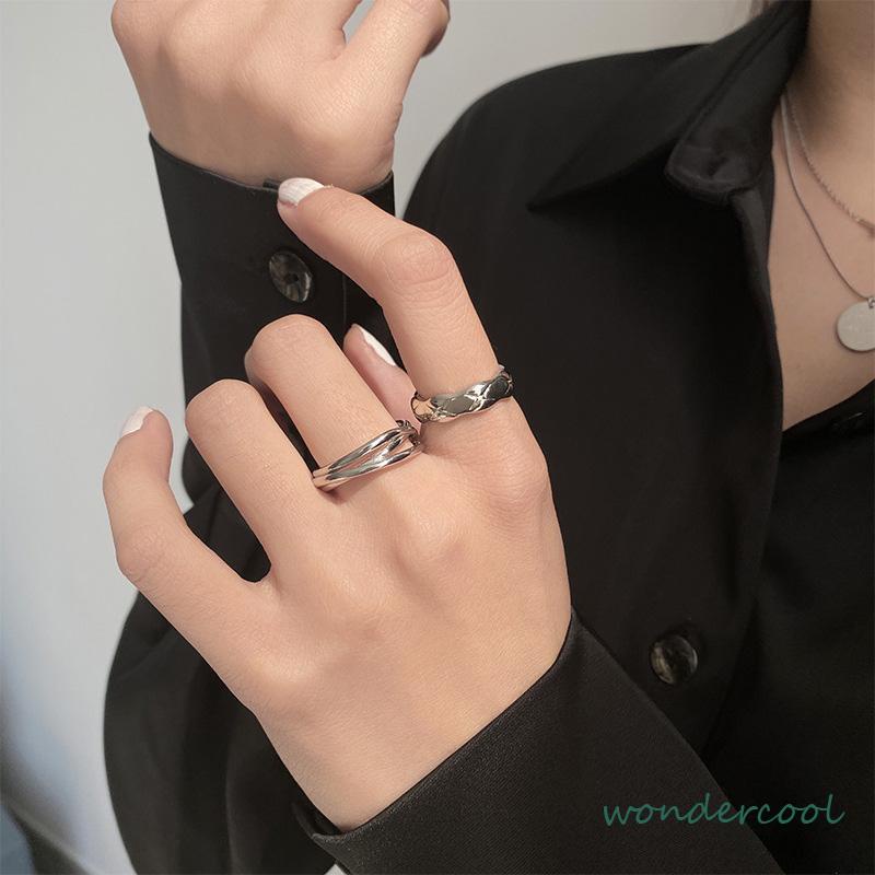 Fashion Wanita Kepribadian Desain Relung Yang Dapat Disesuaikan Cincin Sederhana Dua Lapisan Cross Set-Won