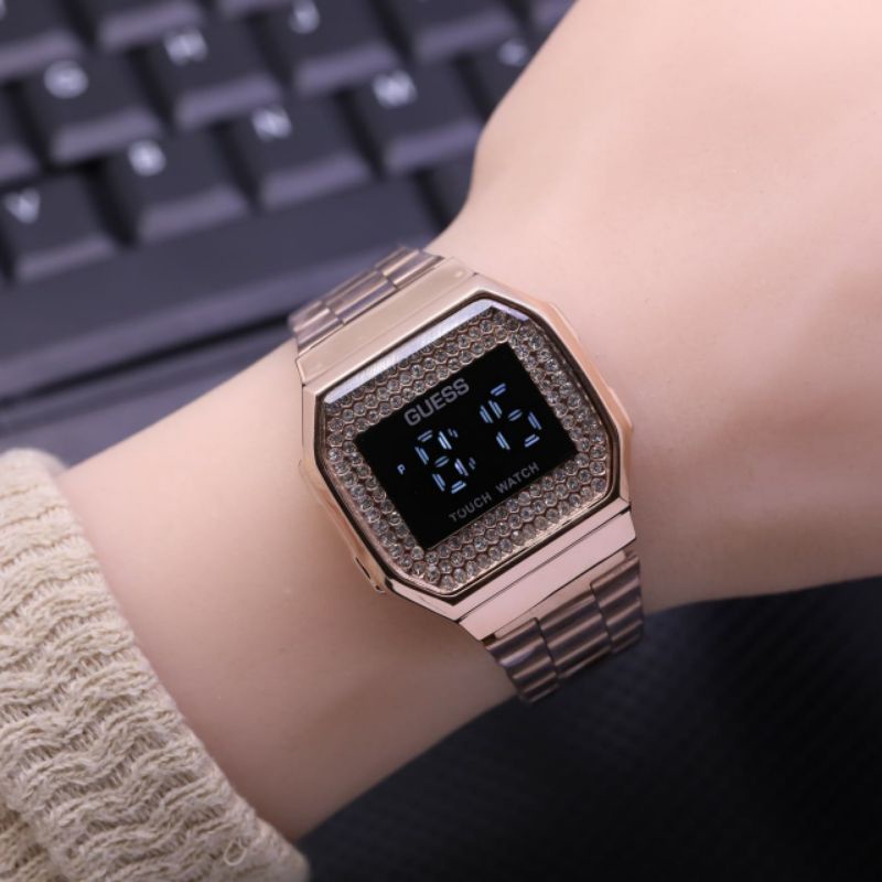 NEW - JAM TANGAN WANITA GUESS GC DIGITAL LED WATCH DIAMOND DALAM KOTAK RANTAI STEEL
