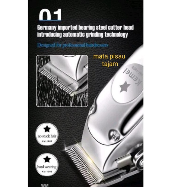 Alat Mesin Cukur Pangkas Rambut Kemei Km 1996 Hair Clipper Recharger Potong Rambut Pria Dewasa Silver