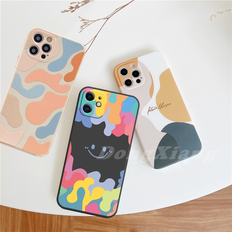 Casing iPhone 13 Pro Max iPhone13 iPhone 12 iPhone11 iPhoneXR XS iPhone6 6S 7 8 Plus INS Fashion Trend Morandi Abstract Smiley Soft Silicone Case