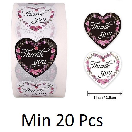 

TQ026 Per Pcs Sticker Label Logo Tempel Thank You Love D 2.5 cm Seal Packing Love Black And White