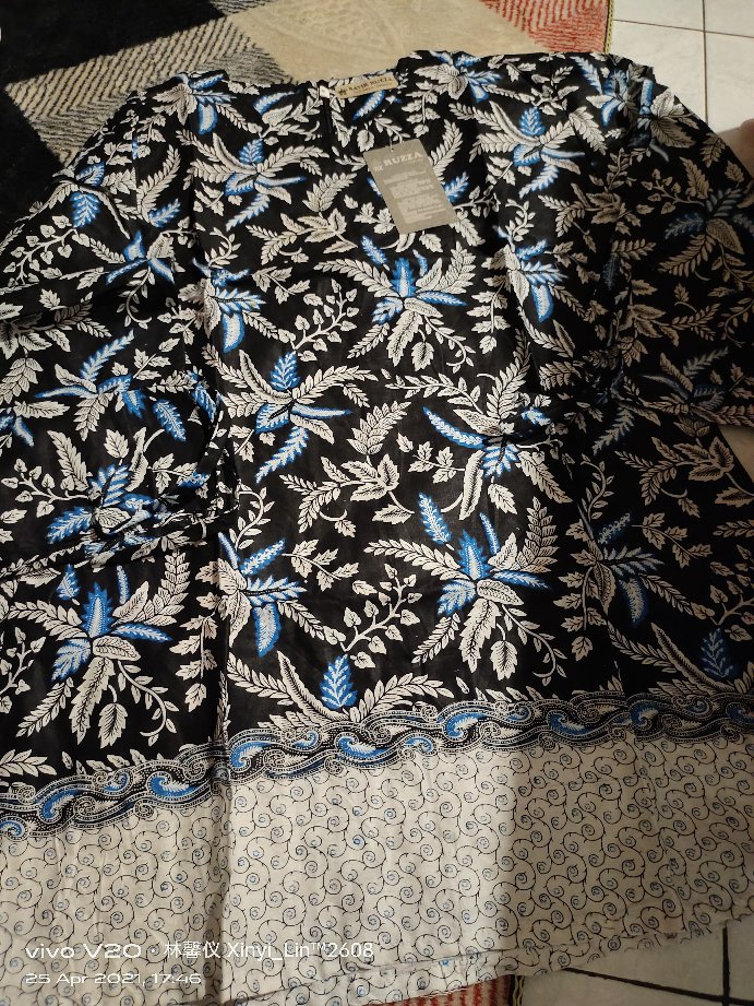 Ruzza Batik Couple Motif Pari Blarak Biru Seragam Size M L Xl