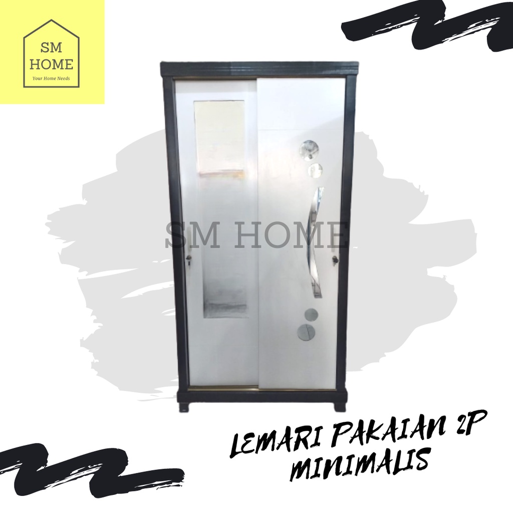 LEMARI PAKAIAN KAYU 2 PINTU SLIDING MINIMALIS/ LEMARI BAJU