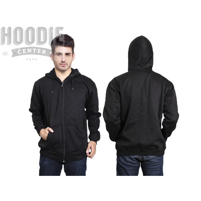 (PROMO) Jaket Hoodie Resleting  Zipper Polos Hitam - BLACK