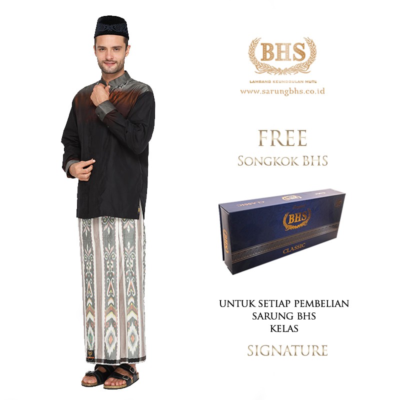Sarung BHS Gold Signature Motif Kawung Sersan Dua Warna Putih