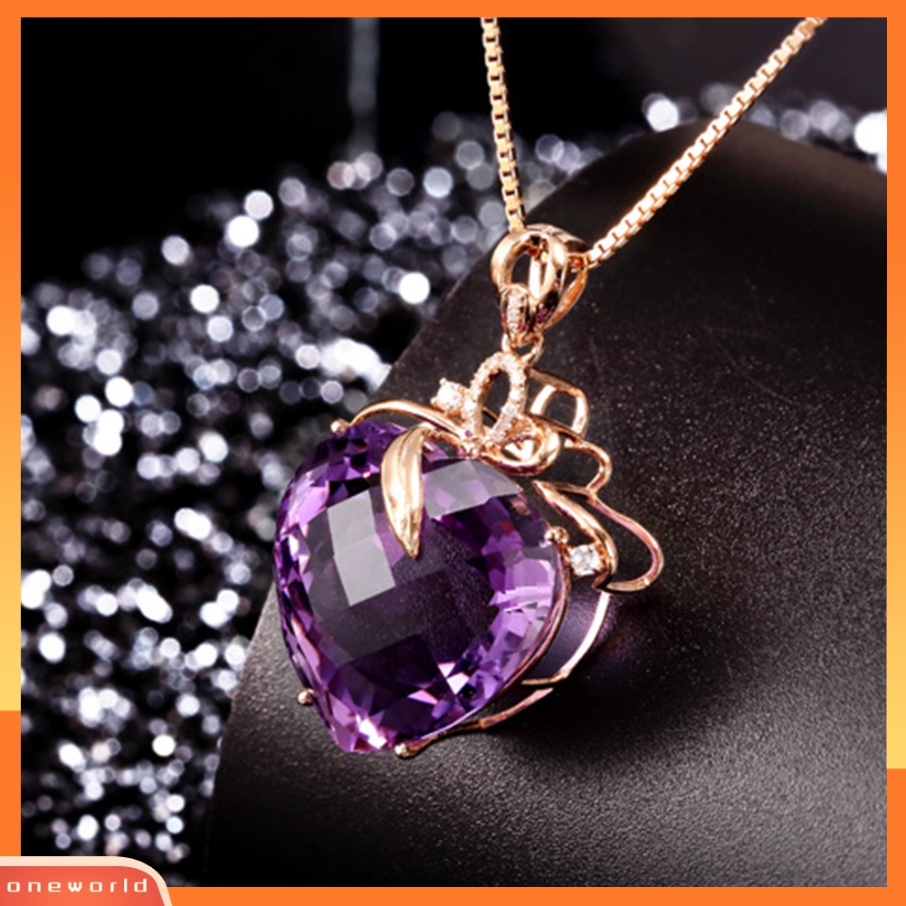 |Oneor| Wanita Bentuk Hati Faux Amethyst Pendant Rantai Kalung Hadiah Perhiasan Pernikahan