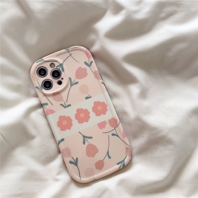 Case Pelindung Motif Print Bunga Untuk IPhone 12 13 11 Pro Max X Xs Max Xr 7 8 Plus Nnbt