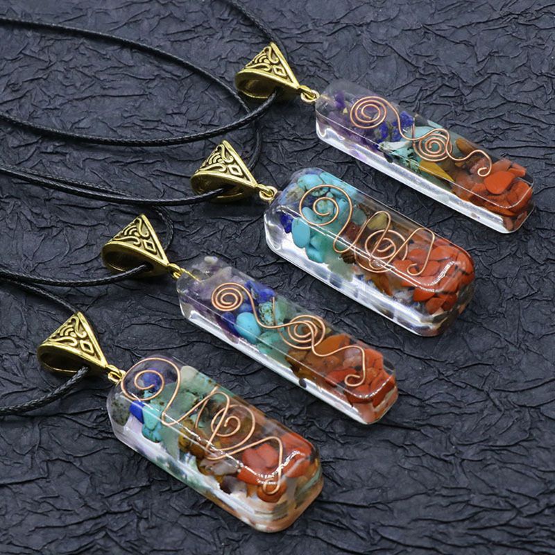 SIY  Merkaba 7 Chakras Crystal Stones Orgone Pendant Generator Energy Accumulator Orgonite Hex Chakra Pendant Necklace Unisex