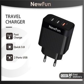 NewFun NFC03 Kepala Charger Quick Charger QC3.0 USB 3 Port 18W PD Fast Charge Travel Charger