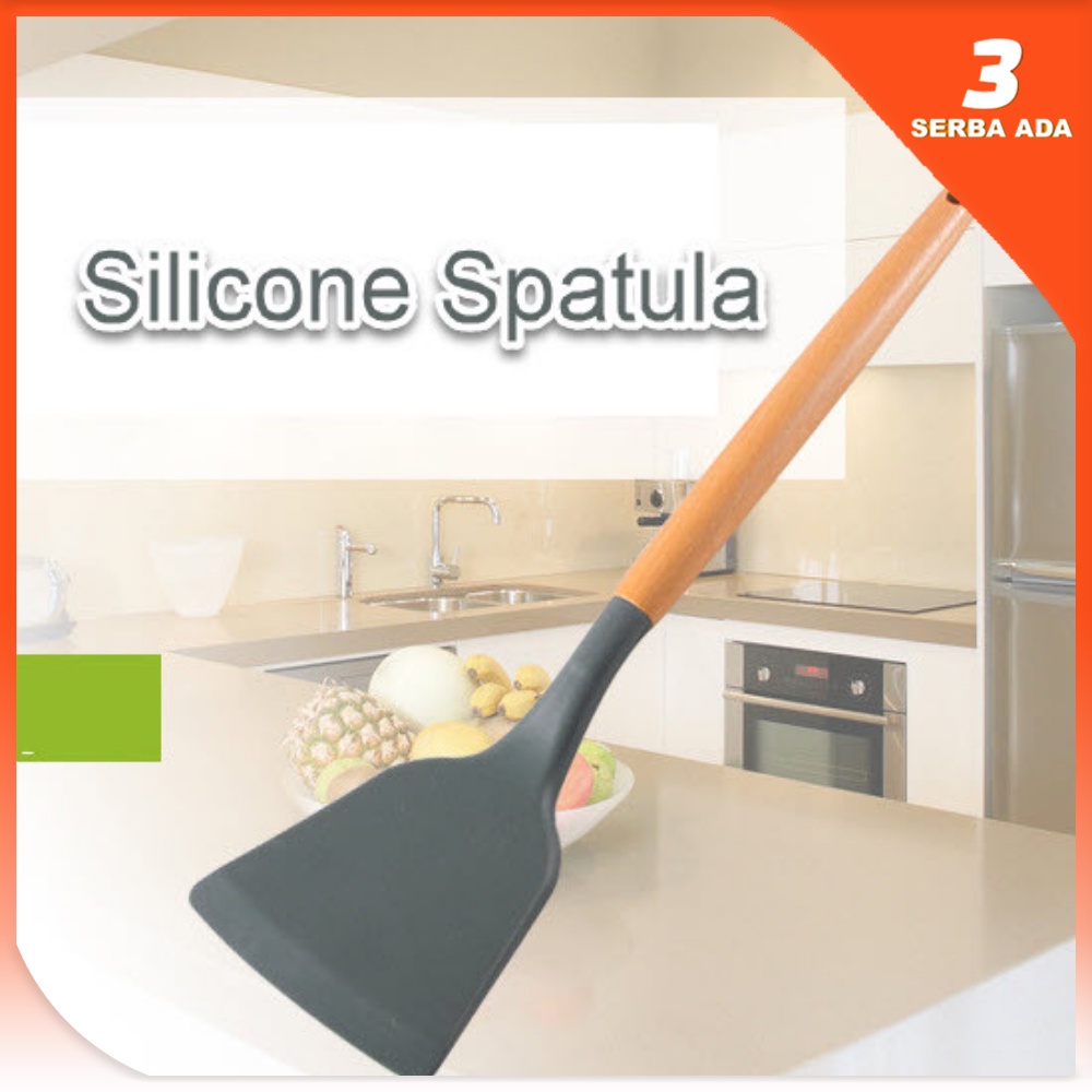 Sodet Silikon Gagang Kayu / Spatula Silikon Tahan Panas / Sutil Silikon Anti Lengket / Spatula Masak / Spatula Wooden Handle / Spatula Untuk Memasak