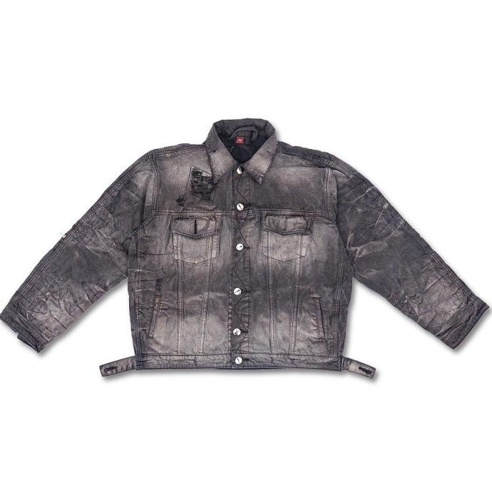 A1 BIKER LEATHER JACKET - ASPHALT CHEQERED FLAG GREY - JAKET JEANS DGF235145