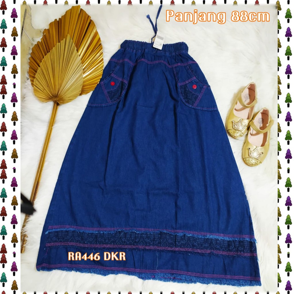 Rok Jeans Anak Tanggung List Motif / Rok Panjang Anak / Rok Anak