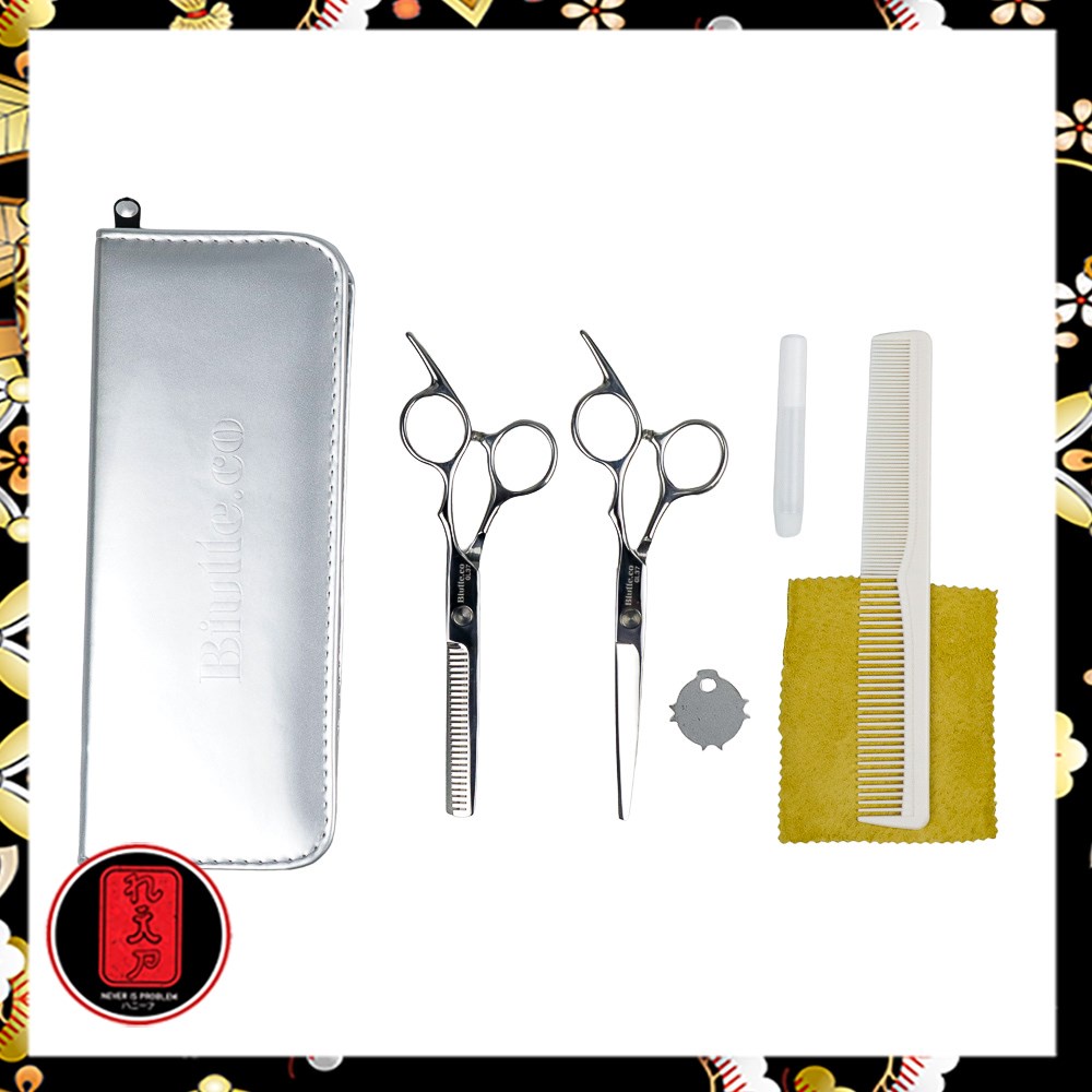 Set Gunting Rambut Sasak &amp; Flat Hairdressing Scissors - CL37 - Silver