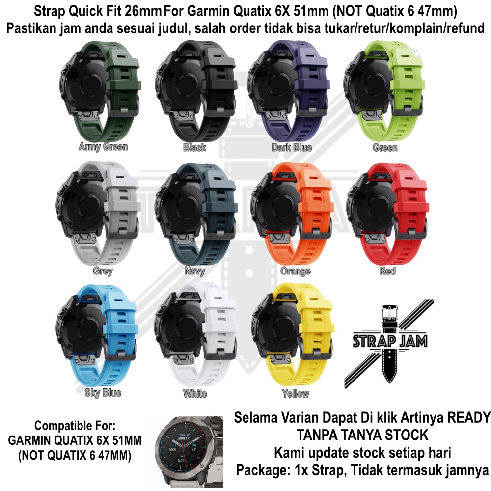 MF7 Strap Garmin Quatix 6x 51mm - Tali Jam Tangan Quick Fit 26mm Rubber Silikon Sporty