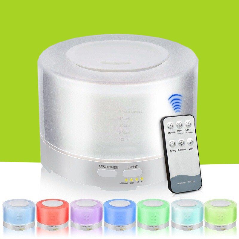 Humidifier Elektrik 7 LED Color 500ml + Remote Control Oils Diffuser Pengharum Ruangan Aromaterapi