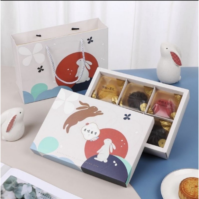 

CNY Paper Bag Box Rabbit Set (sekat 6) / Kotak Kue Imlek Kelinci + Paper Bag