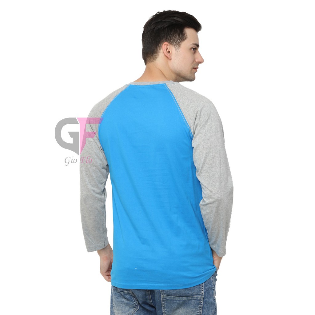 GIOFLO Pakaian Casual Pria Tshirt Distro Raglan Biru Benhur Lengan Abu / PLS 161