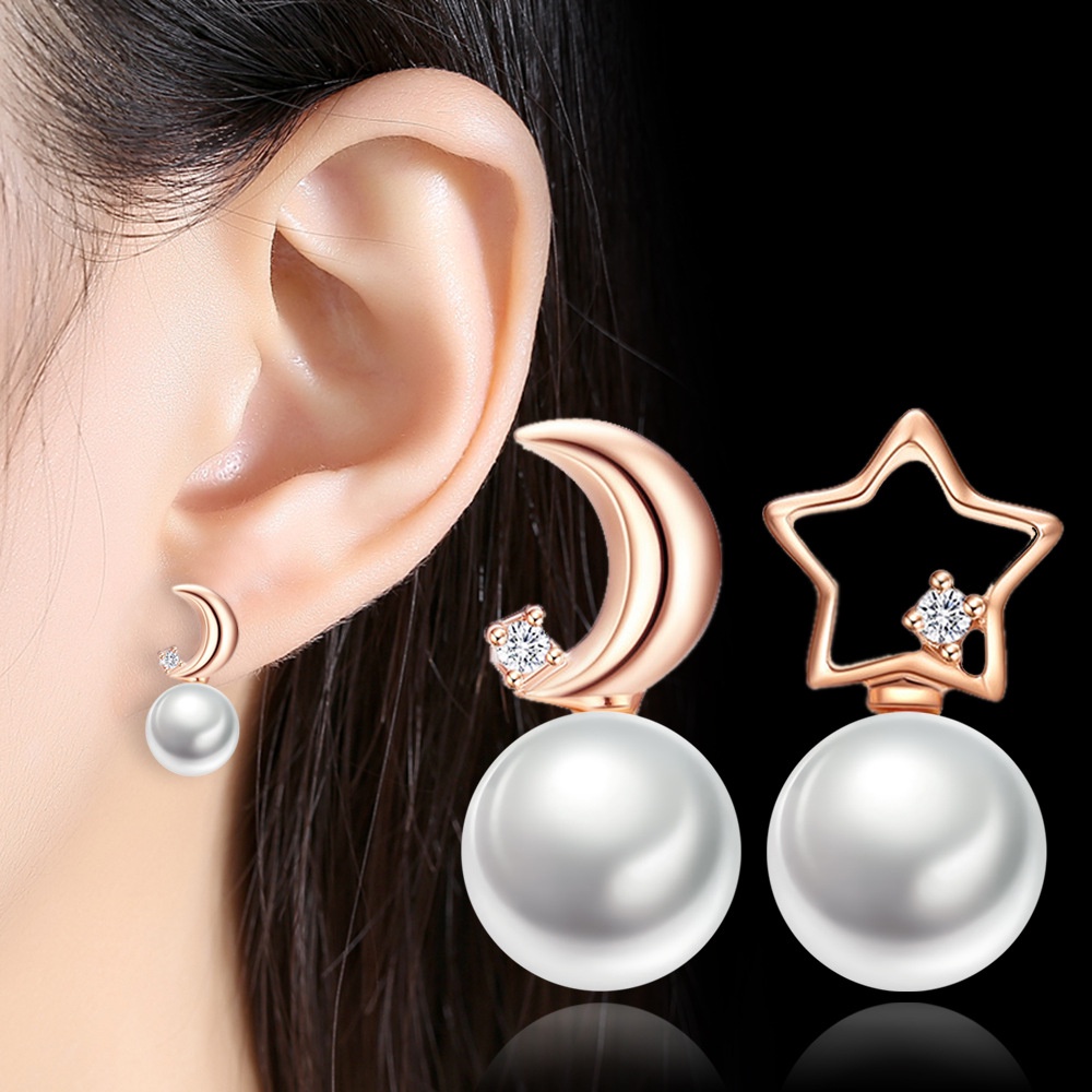 925 Perak Anting Anting Wanita Manis Star Moon Ear Fashion Perhiasan/Subang Telinga anting perempuan