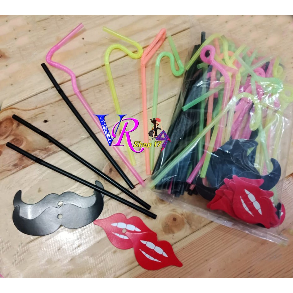 SEDOTAN PLASTIK PUDOT SEDOTAN SPIRAL  ULIR MIX KUMIS BIBIR ISI 50 PCS