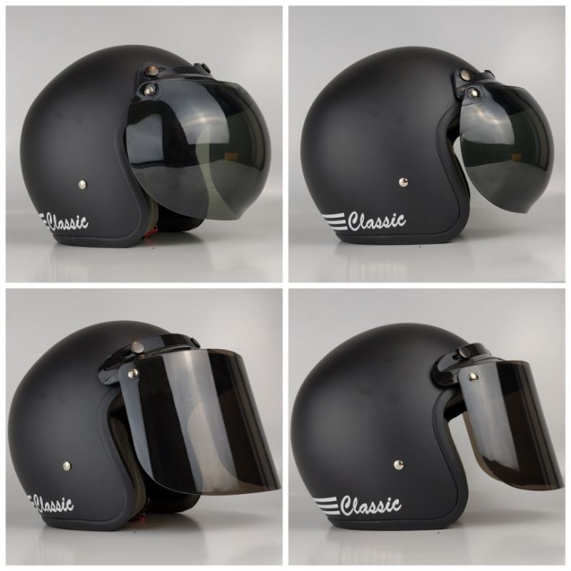 Helm Bogo Wanita Cewek Cowok Classic strip Hitam Doff